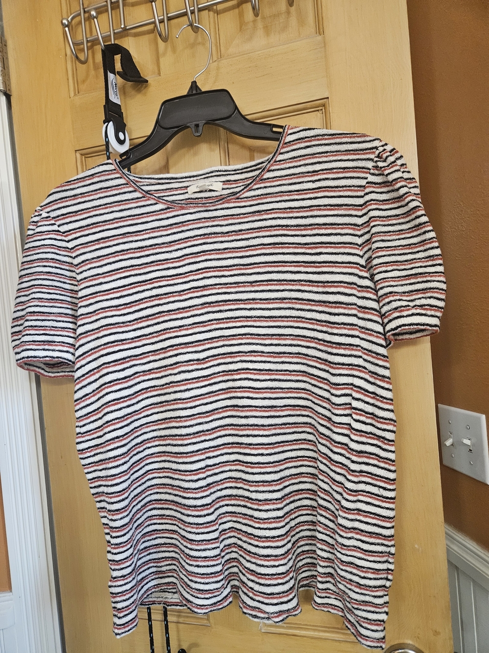 Madewell Striped Knit Tee in White, Black & Red